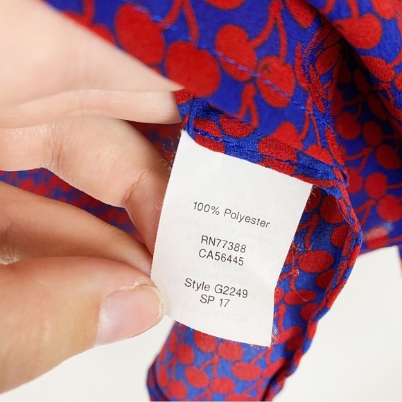 J Crew Blue and Red Cherry Print Sleeveless Blouse - Picture 3 of 4